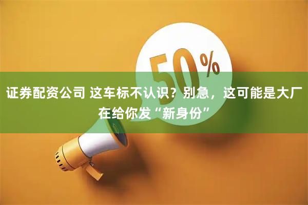 证券配资公司 这车标不认识？别急，这可能是大厂在给你发“新身份”